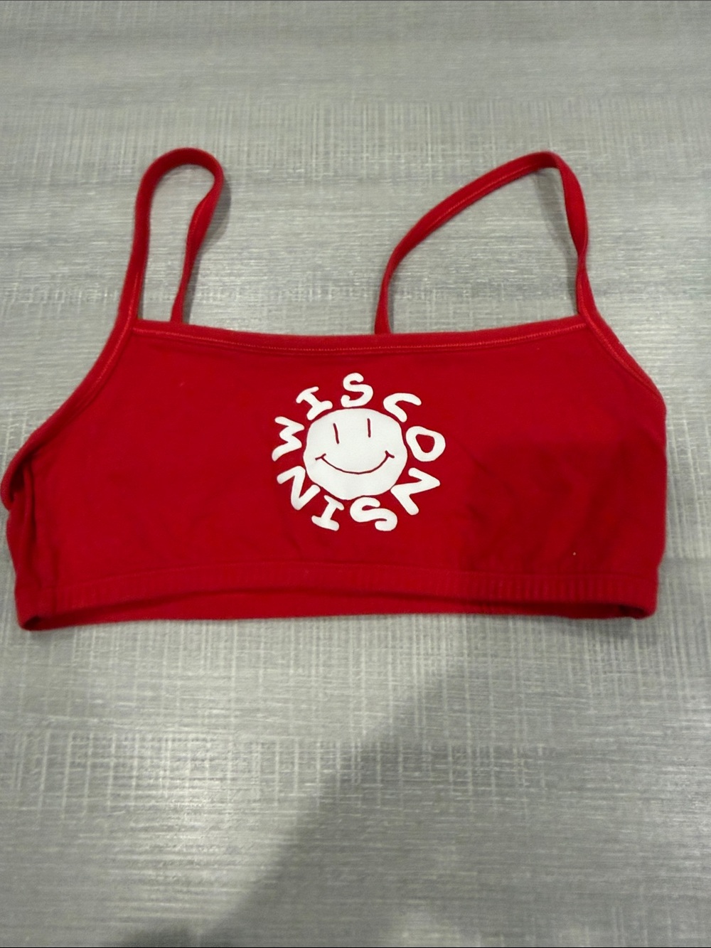 Red Wisconsin Smiley Logo Bralette/sports bra. Size 34.